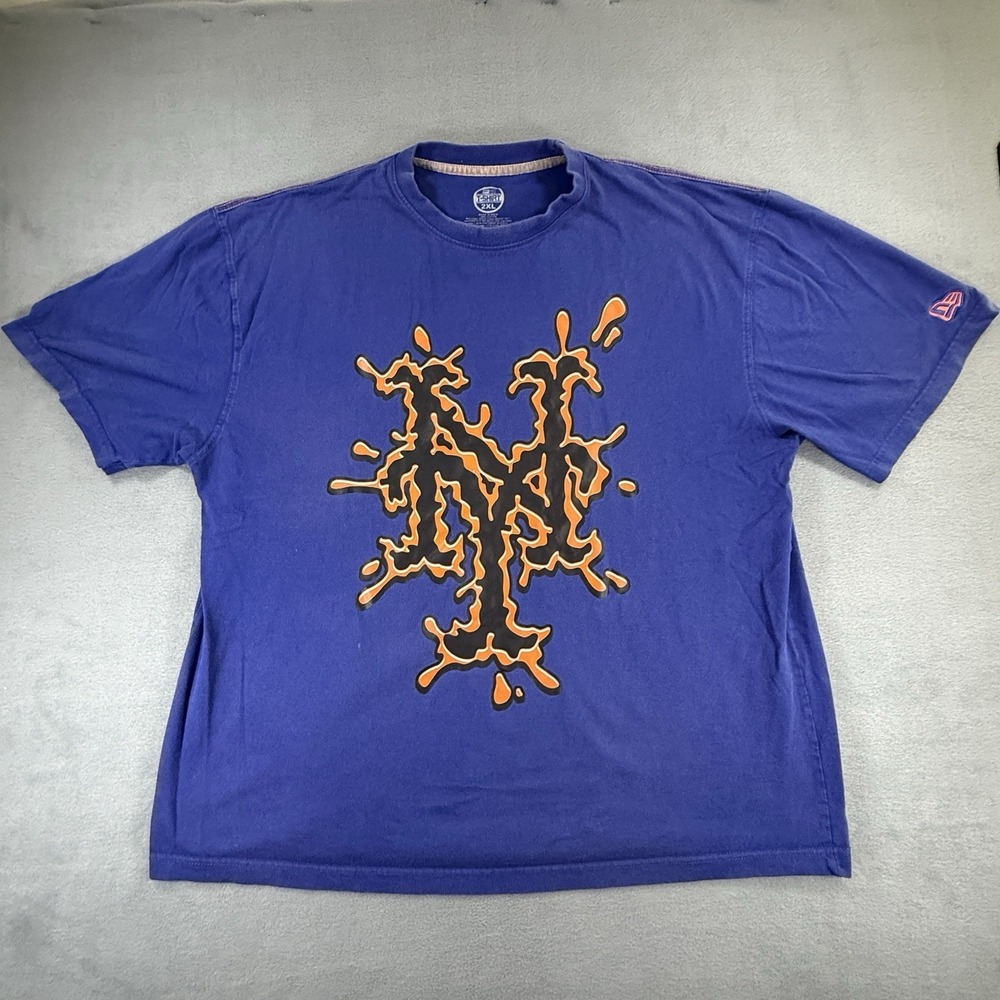 New York Mets T Shirt Sizeโ 2XL Blue Short Sleeve Cotton Logo Y2K New Era